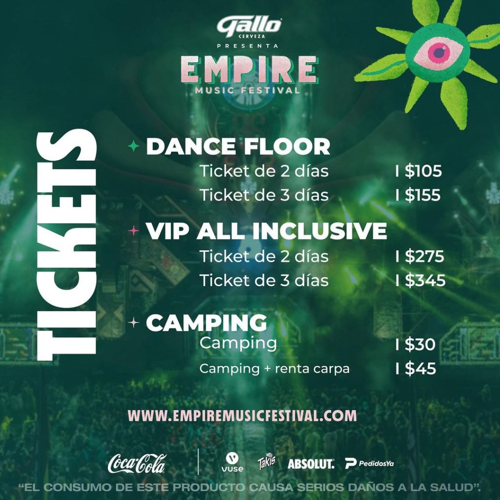 Tickets aún disponibles para Dance Floor, VIP All Inclusive y Camping. Más información en www.empiremusicfestival.com